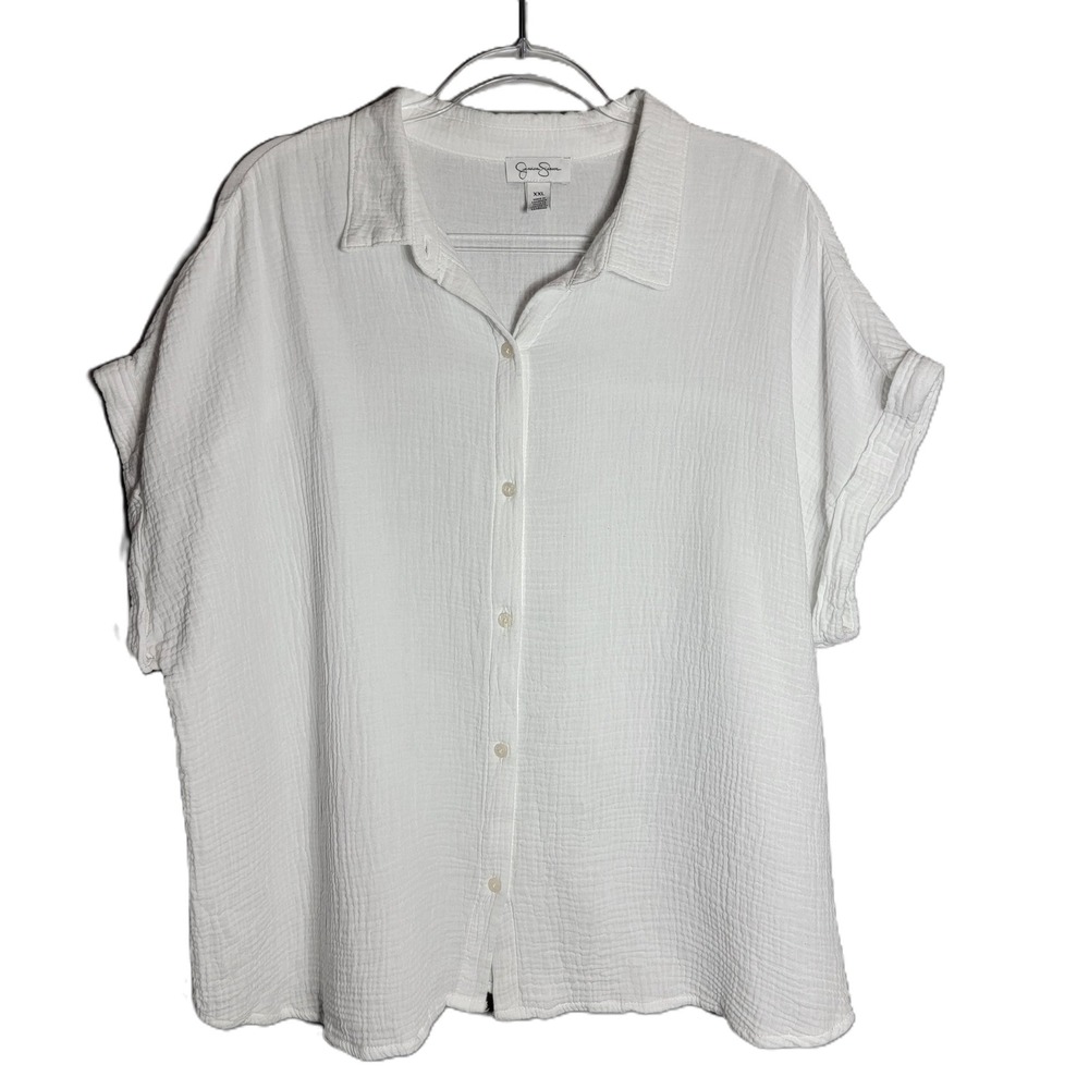 Jessica Simpson White‎ Gauze Cotton Boxy Top Women's XXL Button Up  Lagenlook